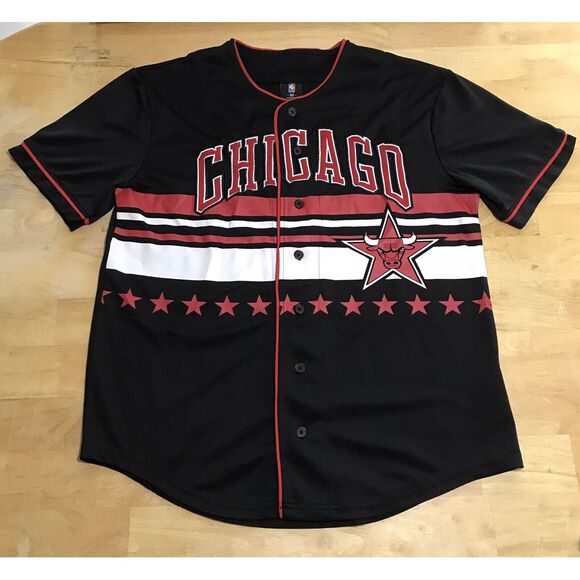 NBA Basketball Chicago Bulls‎ Jersey Mens Medium Black Red #66 Button Front - Picture 1 of 10